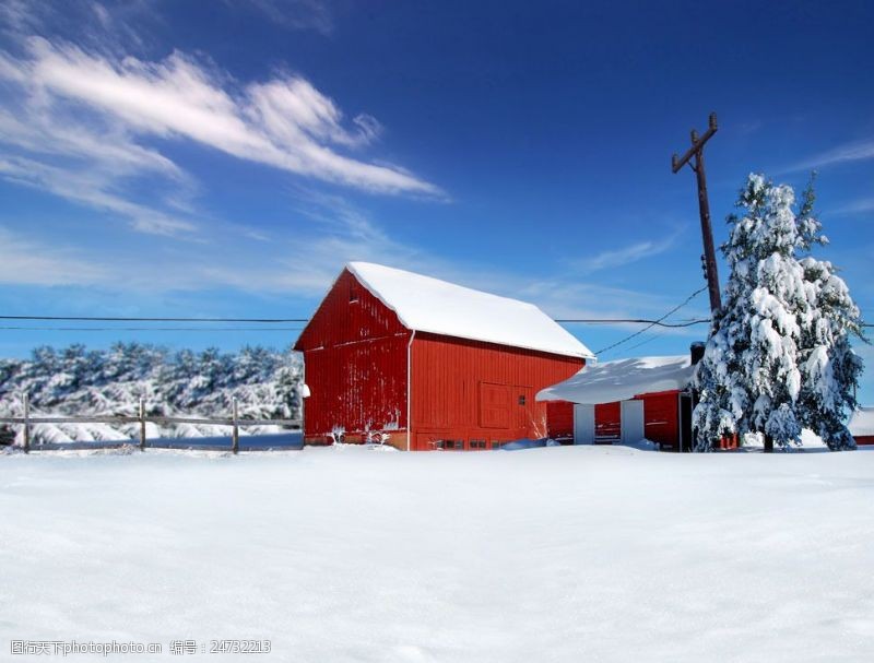 白雪下的红色房子影楼摄影背景图片