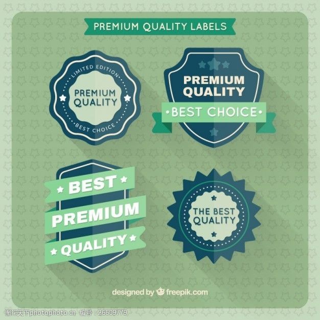 最佳品质绿色色调的平面优质贴纸