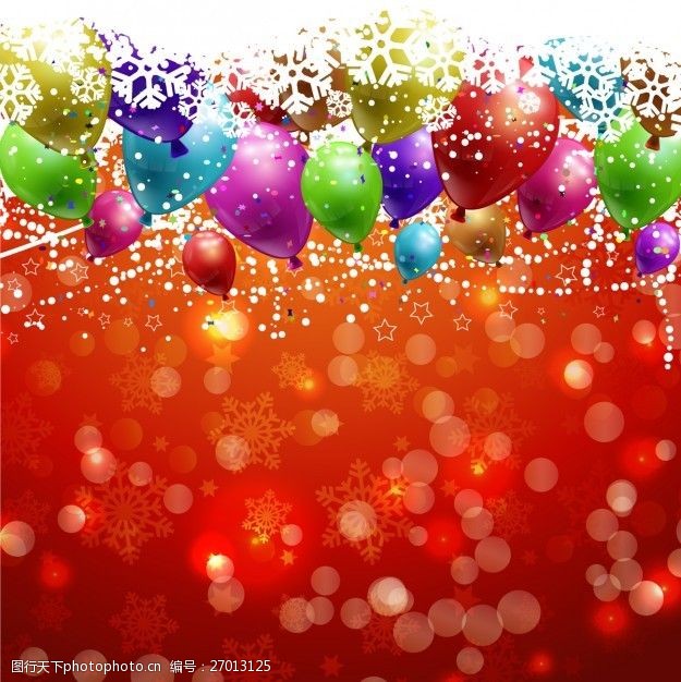 背景虚化散景的圣诞背景与五颜六色的气球