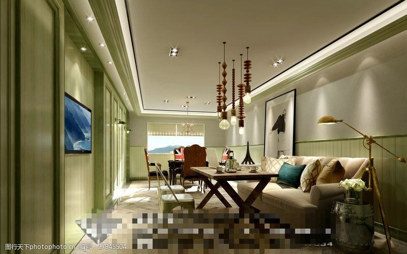 3d室内模型室内客厅3D模型