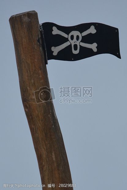 海盗骷髅头骨树棍上的骷髅旗