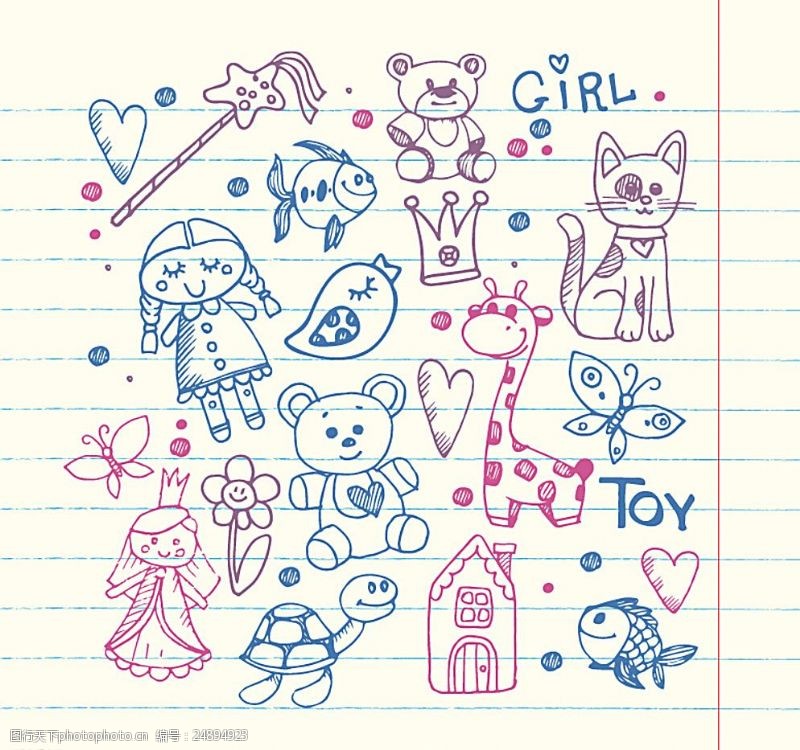 小龟王彩绘女孩玩具矢量素材图片