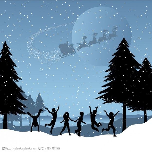圣诞老人克劳斯孩子们在雪地上玩雪的背景