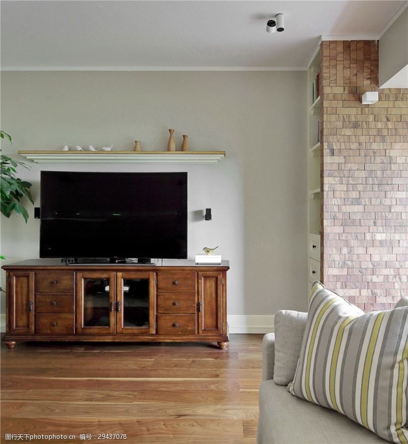 客厅吊顶中式客厅木质电视柜装修效果图