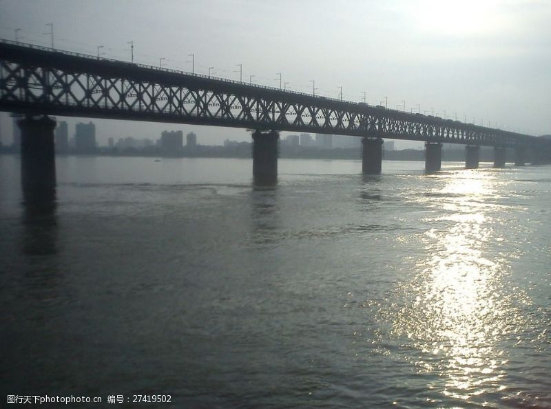 夕阳落日武汉长江大桥图片
