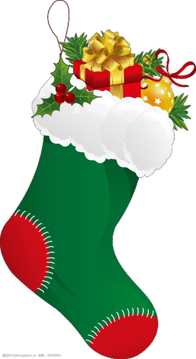 绿色的圣诞图案绿色圣诞袜里的圣诞礼物元素