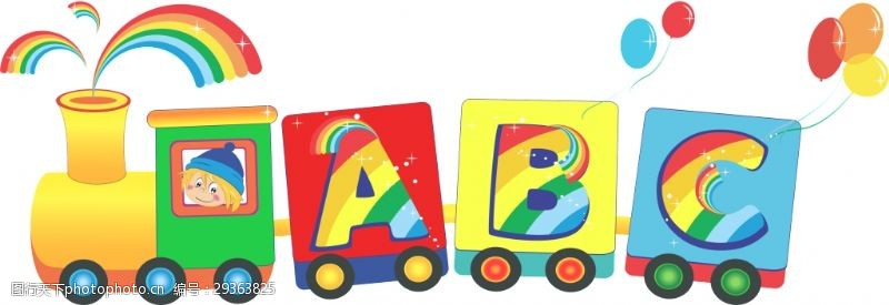儿童墙纸卡通彩色游乐场小火车元素设计