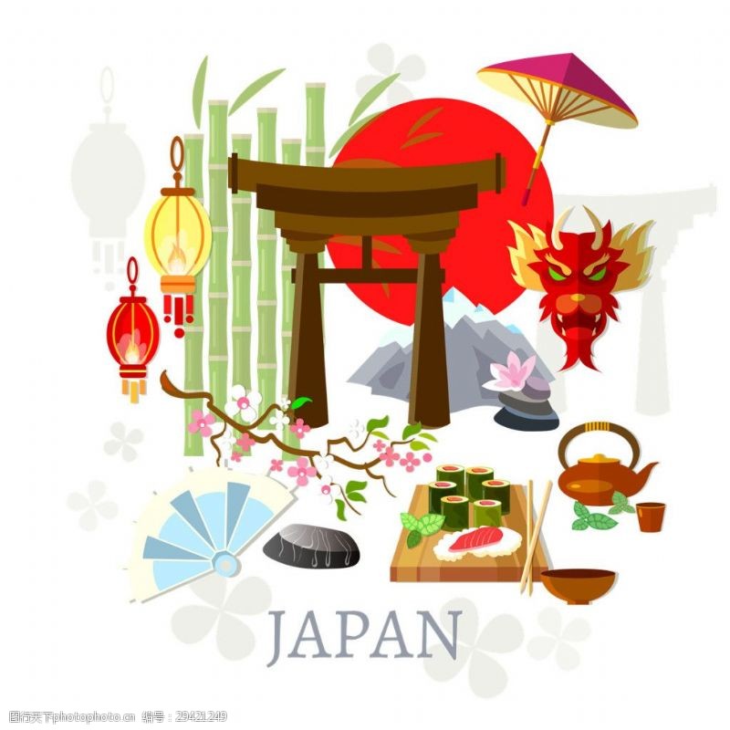 旅游文化彩绘清新彩色手绘寿司日本旅游装饰元素