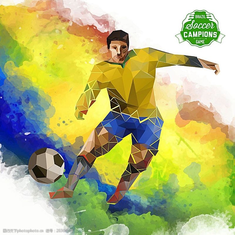 巴西世界杯彩色晕染背景与足球运动员
