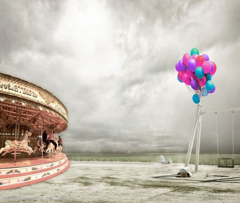 马球主题旋转木马与气球影楼摄影背景图片