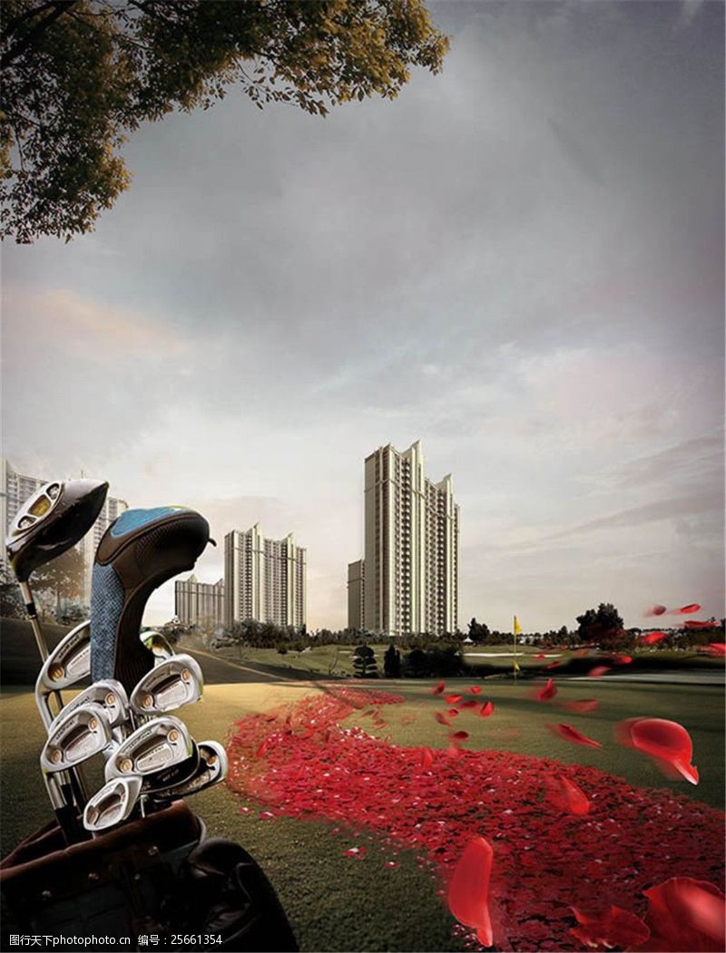 高尔夫主题图片高尔夫玫瑰花房地产素材图片psd素材