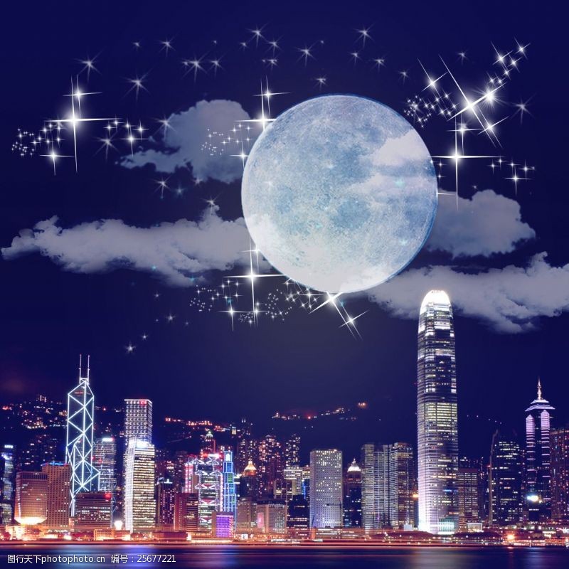 维多利亚港的夜景香港国际大都市的夜空