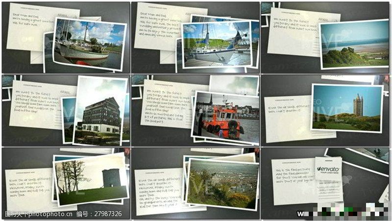 照片动态模板旅行照片做成明信片寄给你AE模板