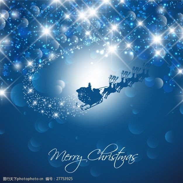 圣诞老人克劳斯神奇的雪橇上的背景虚化的蓝色背景