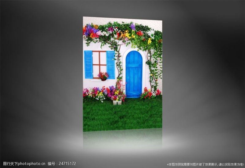 盆子鲜花装饰的房子影楼摄影背景图片
