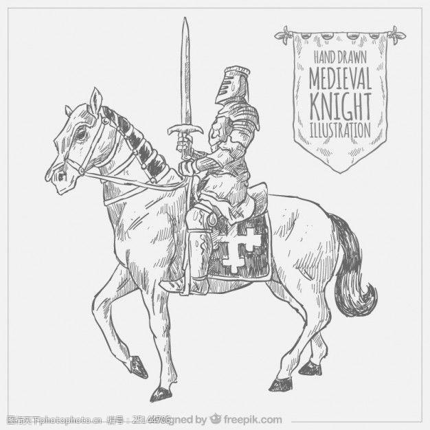骑马插画用框架和马拉的骑士