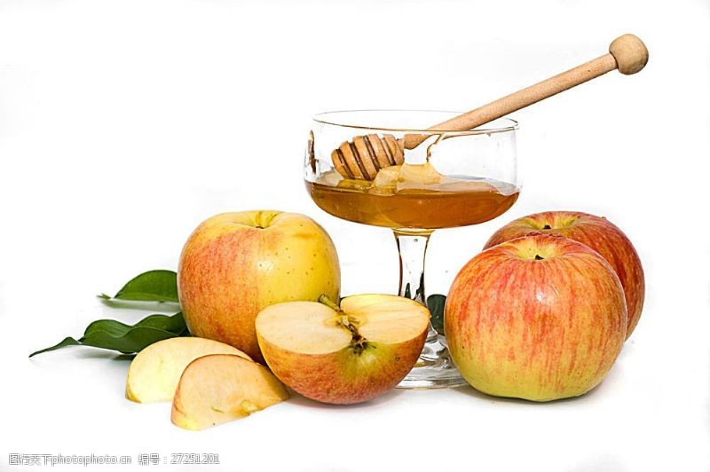 蜂蜜和水果杯里里的蜂蜜和苹果