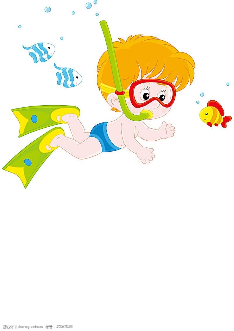 潜水运动卡通儿童潜水员