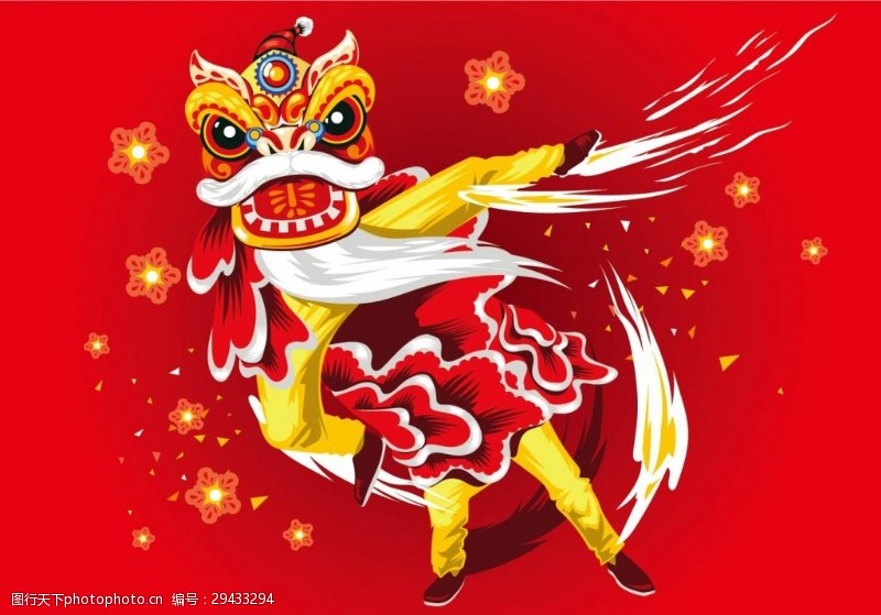 传统节日背景中国年舞狮海报背景模板