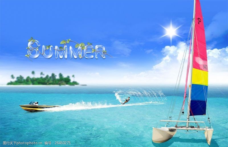 夏季清凉帆船夏季吊旗海边凉爽清凉一夏