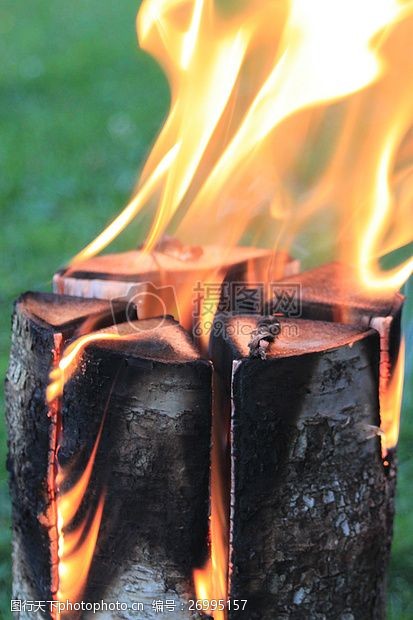 木柴燃烧旺盛的火焰