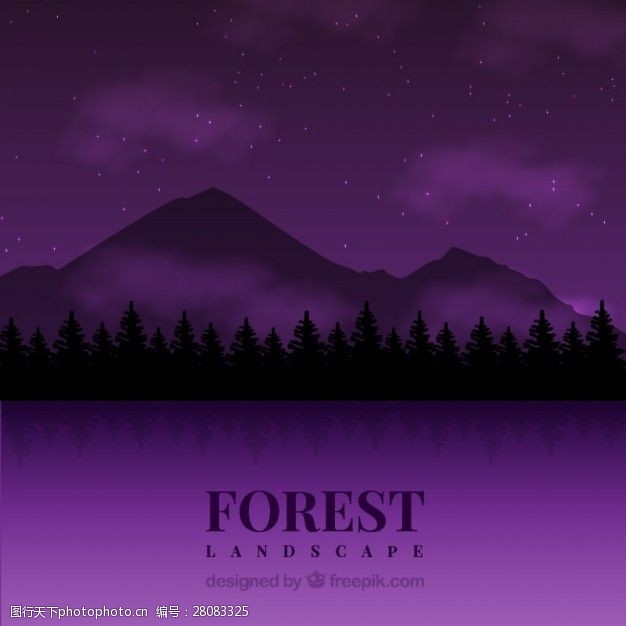 紫色天空森林剪影紫色背景