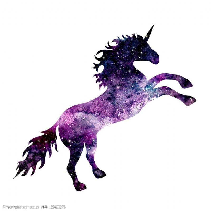 紫色渐变的水彩手绘一匹站立的骏马psd源文件