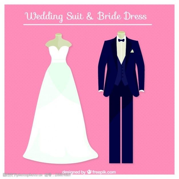 婚纱和西服完美的婚礼服和新娘礼服