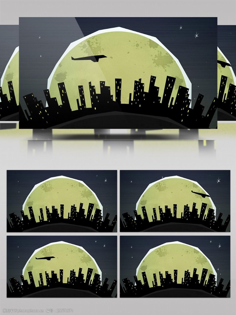 飞机背景视频卡通城市的夜晚飞机划过夜空mg动画