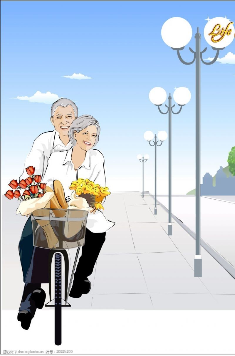 白发苍苍的奶奶幸福的晚年骑自行车去买花