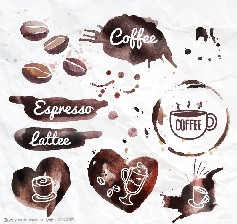 咖啡豆8款咖啡渍设计矢量图