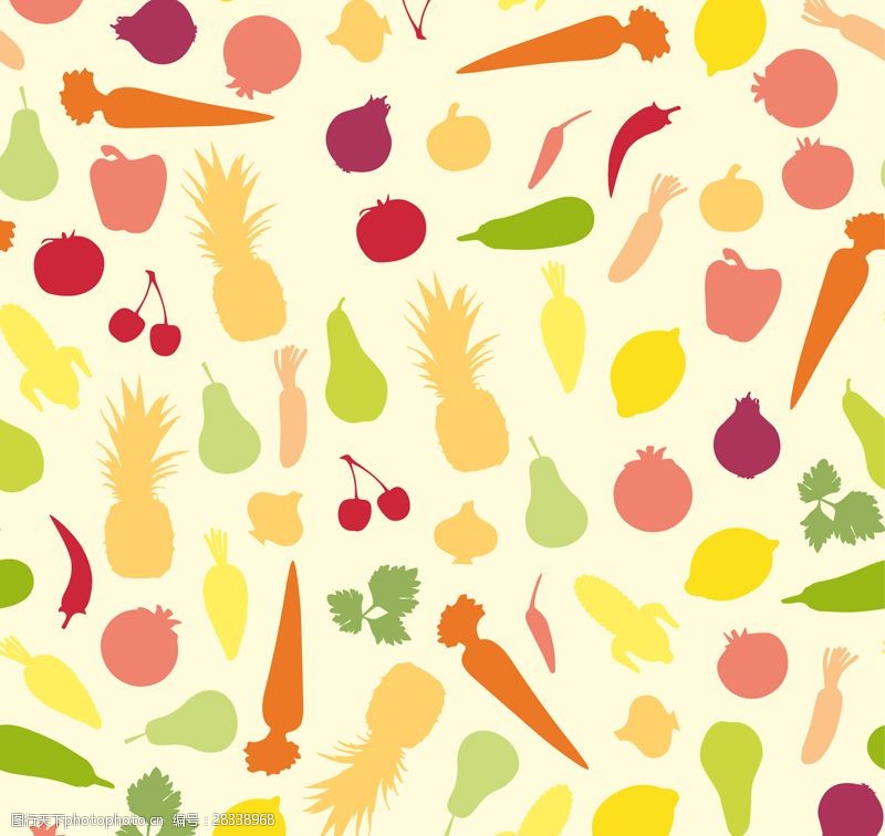 柿子彩色蔬菜水果无缝背景矢量图
