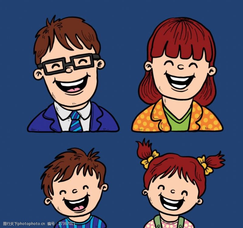 矢量小孩大笑的四口之家人物头像矢量图图片