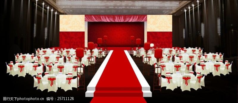红色婚礼背景红色喜庆婚礼舞台场景效果图