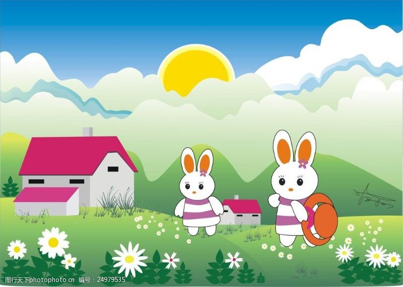 卡通兔子两只小兔子
