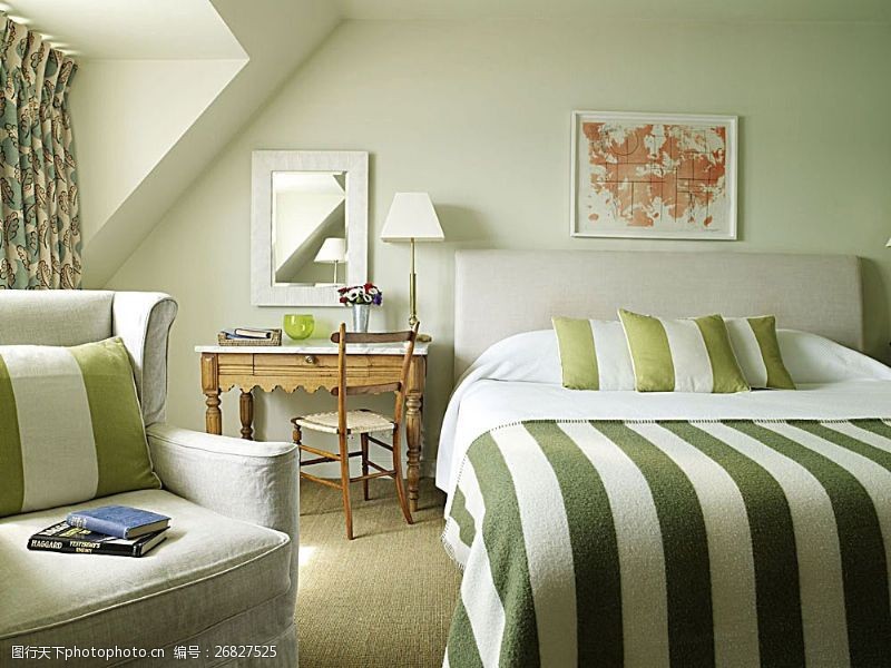 卧室装潢绿色条纹卧室效果图