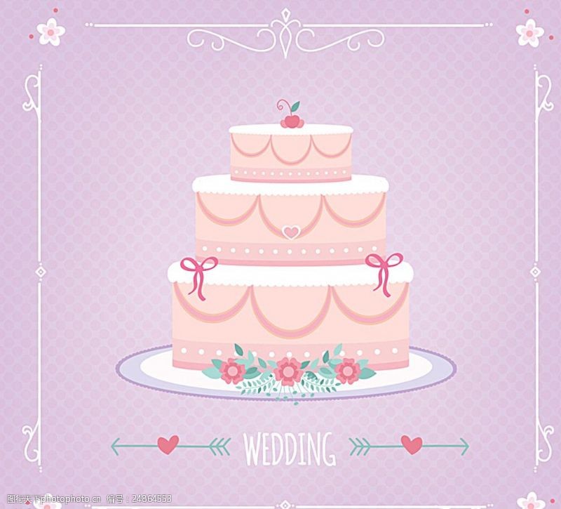 蛋糕美食画册粉色婚礼蛋糕矢量素材图片