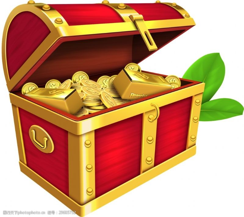 金币箱子红色箱子金条金币元素