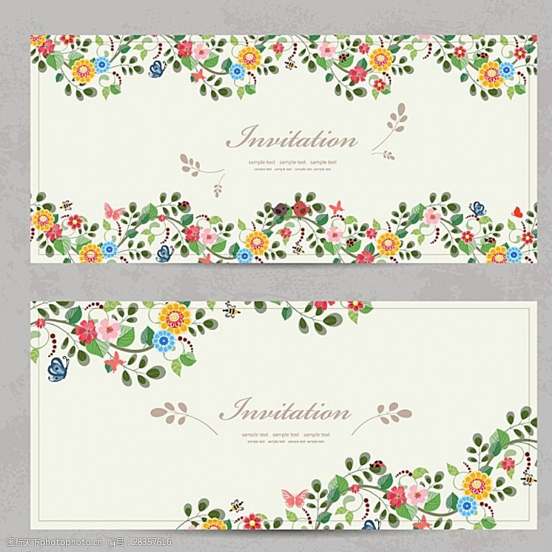 婚礼卡片花卉蝴蝶邀请卡图片