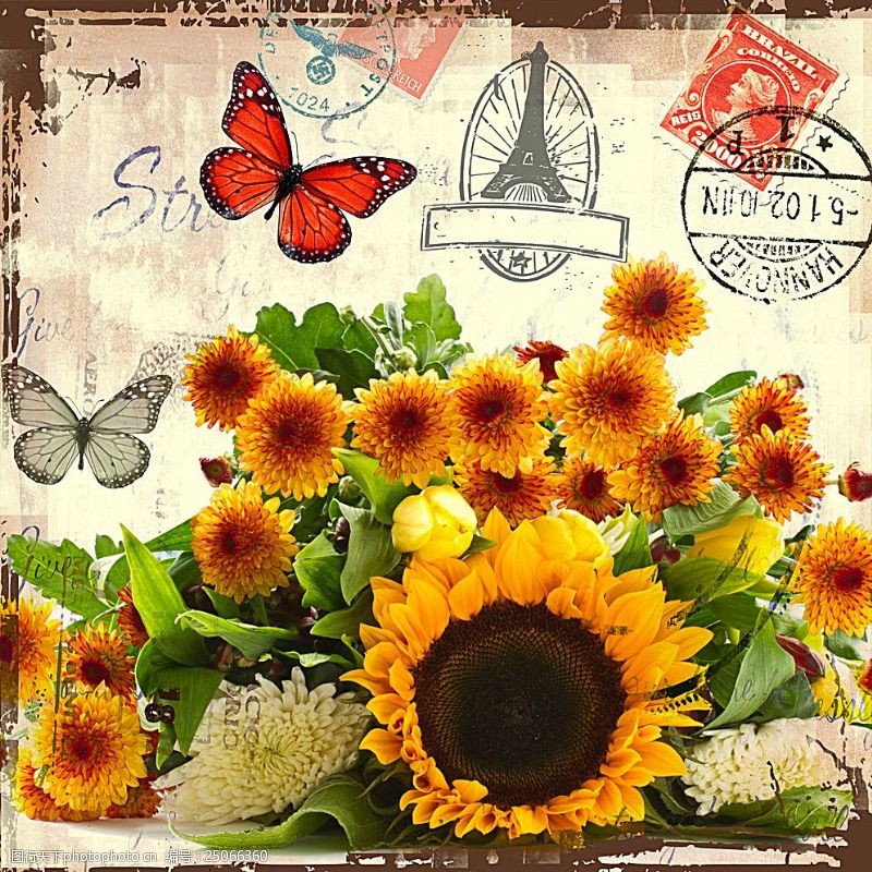 复古花卉背景花卉装饰画图片