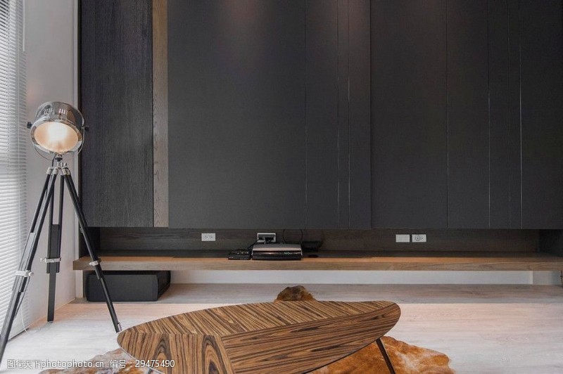 木板墙简约客厅木质电视柜装修效果图