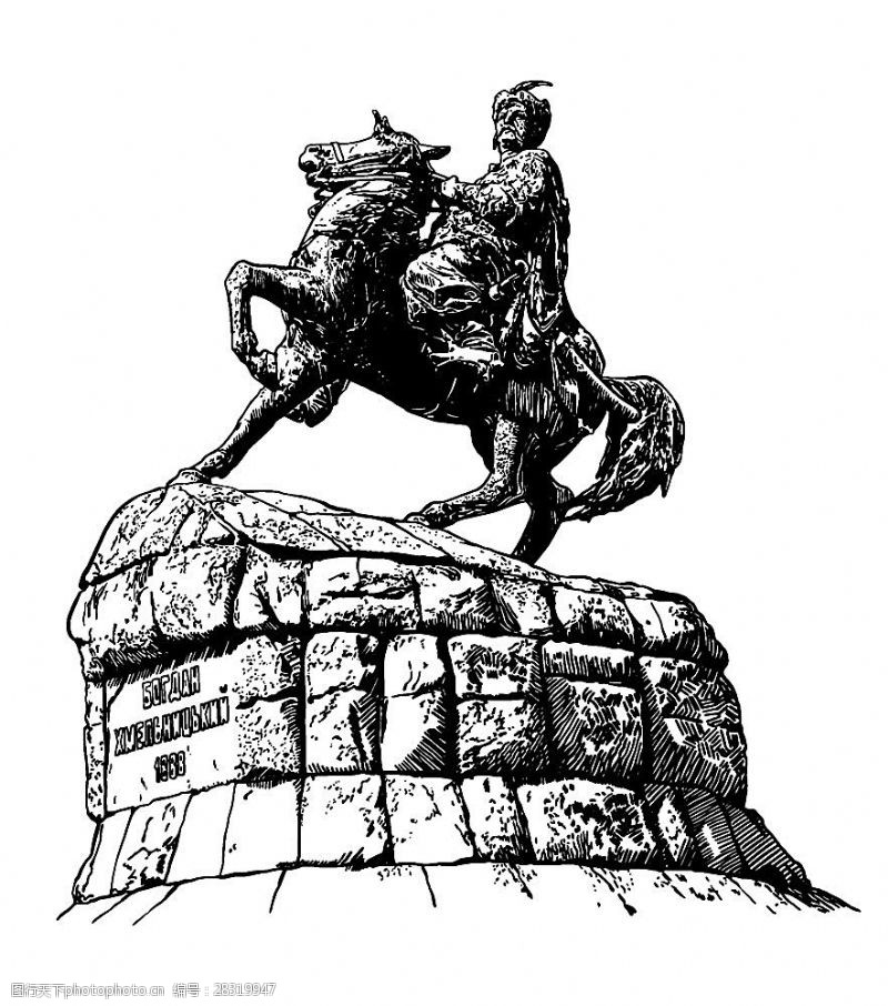 骑马插画骑马将军雕塑插画图片