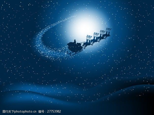 圣诞老人克劳斯圣塔克劳斯的雪橇上的星空背景