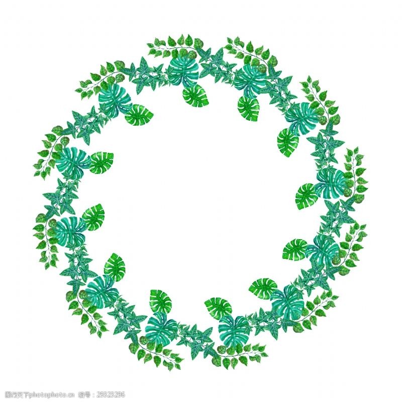绿色的圣诞图案手绘好看的圣诞树装饰环png透明素材