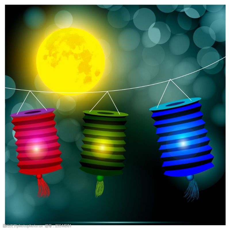月饼文化中秋节三种颜色灯笼矢量图素材