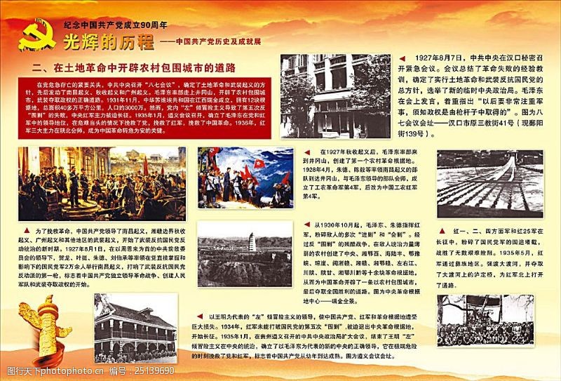 光辉历程图片党史展板在土地革命中开辟农村包围城市的道路