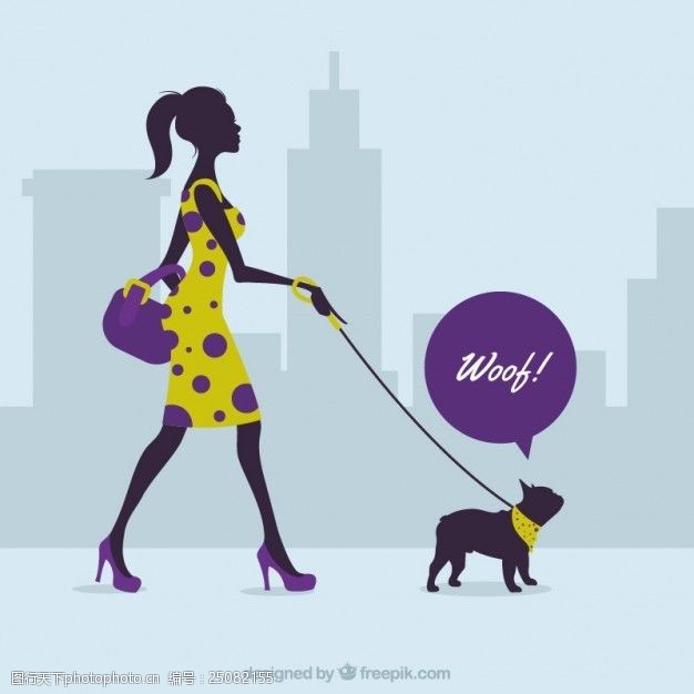 散步女人走她的狗