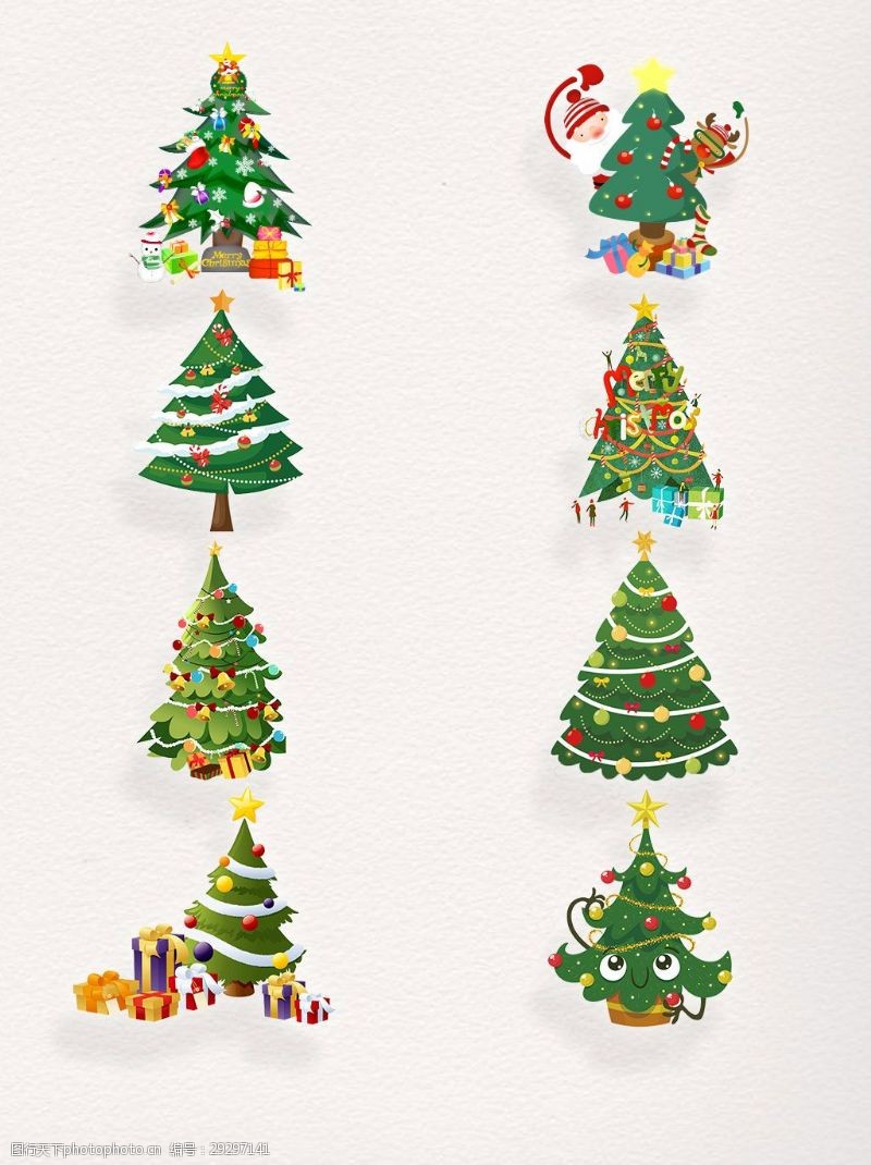 圣诞元素集合圣诞节设计元素卡通圣诞树装饰素材集合