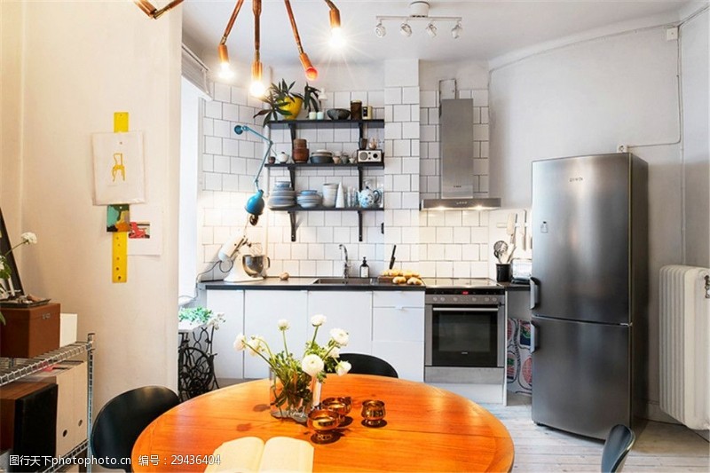 小户型装修现代简约家装小户型客厅餐厅厨房一体效果图