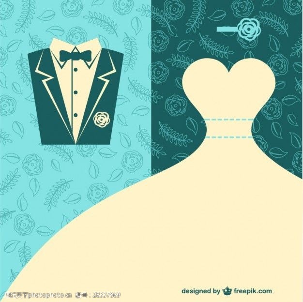 婚礼卡片新娘礼服和结婚礼服